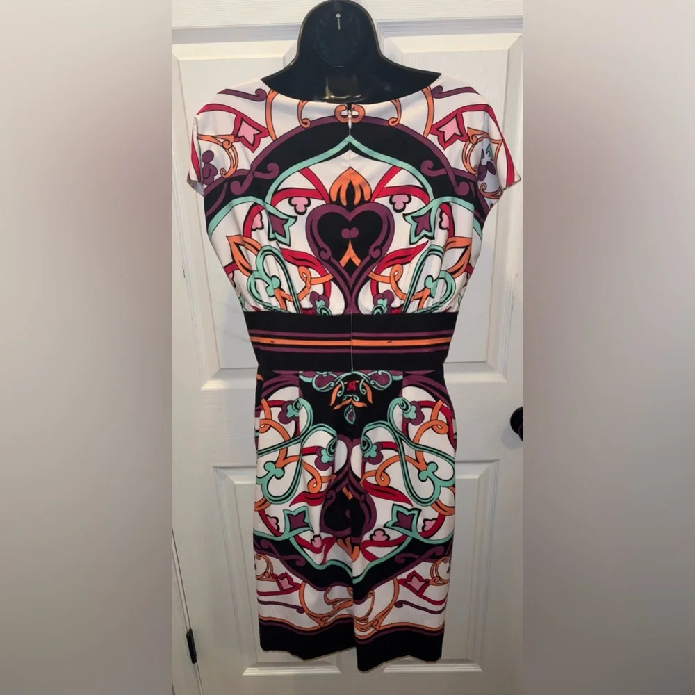 NICOLE BY NICOLE MILLER Multicolored Sleeveless Shift Dress w cinched waist - Picture 3 of 5